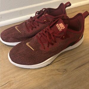 Nike Flex Burgundy and Gold Sneakers